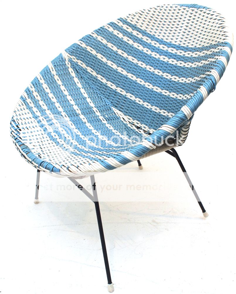 Retro Vinyl Wicker Bucket Seat Chair Vintage Bedroom Mid 20th Century