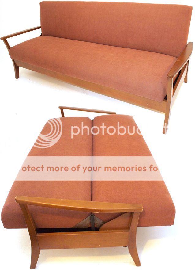 Vintage 70s Light Teak Danish Sofa Bed Settee Retro Mid 20th Century